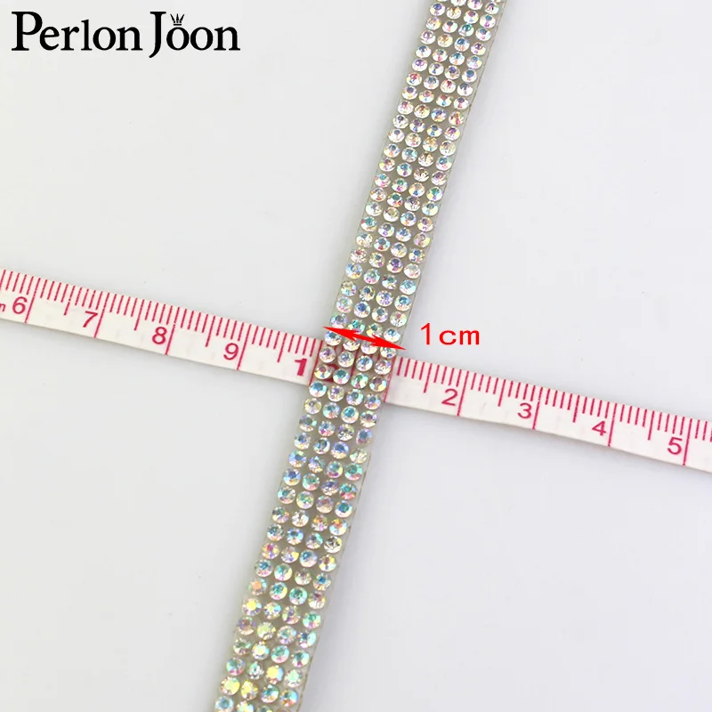 Rhinestone Tape Trim Ribbon Iron On Appliques For Dress Bag Arranged Motif AB Crystal Hot Fix Decoration For Shoes 1 Yard TR001