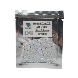 200pcs/Lot 1mm 1.5mm 2mm Round Cut Rainbow Plating AB Color Cubic Zirconia Synthetic Loose Gemstone For Jewelry Making