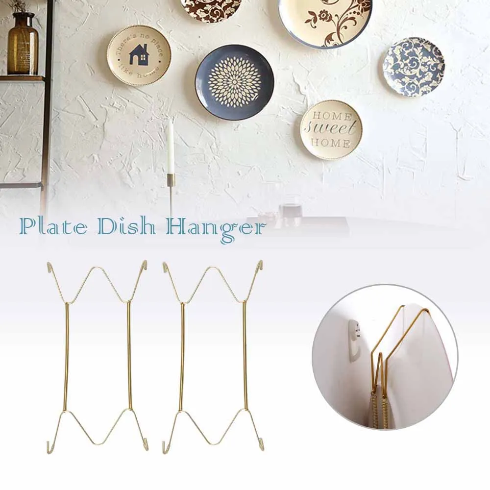 Wall Display Plates Dish Hangers Holder New Design W Type Dish Spring Holder Invisible Hook Home Decor 6/7/8/10/12/14/16 Inch