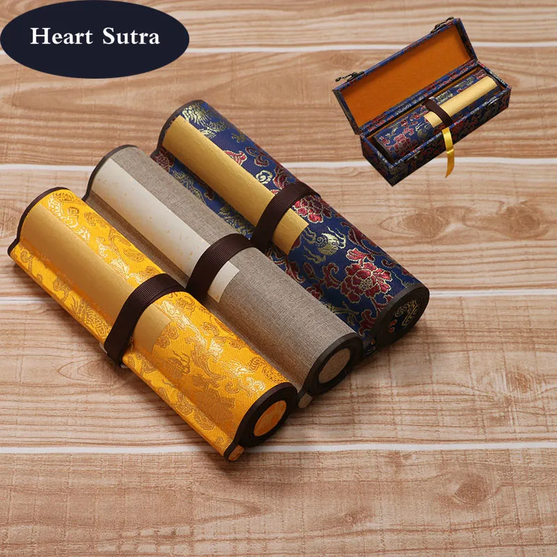 Blank Xuan Paper Scroll Heart Sutra Calligraphy Xuan Paper Papel Arroz Chinese Sandalwood Bark Half Ripe Rice Paper Scroll