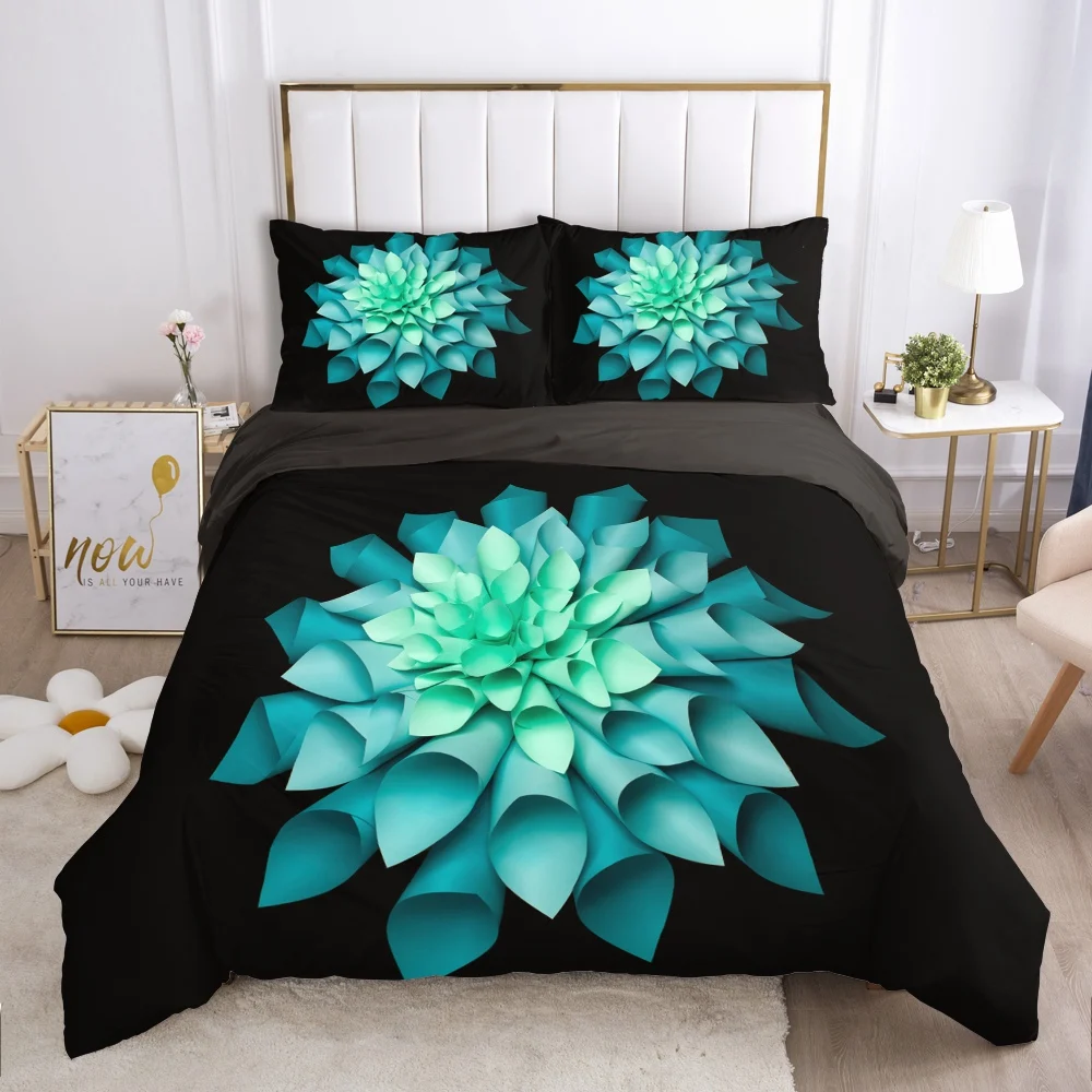 Black bedding set Queen King Full Double Duvet cover set pillow case Bed linens Quilt cover 240x220 200x200 Succulents