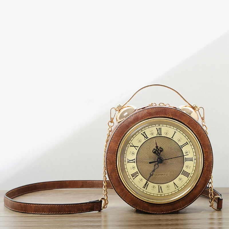 Bolso de reloj de estilo Steampunk para mujer, bolso de hombro con cadena, de trabajo genuino, cruzado