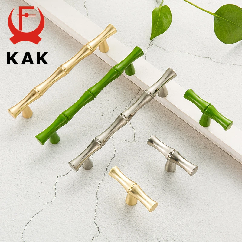 KAK Bamboo Design Handles Zinc Alloy Cabinet Knobs and Handles Gold Door Handle Kitchen Pulls Furniture Handle Door Hardware