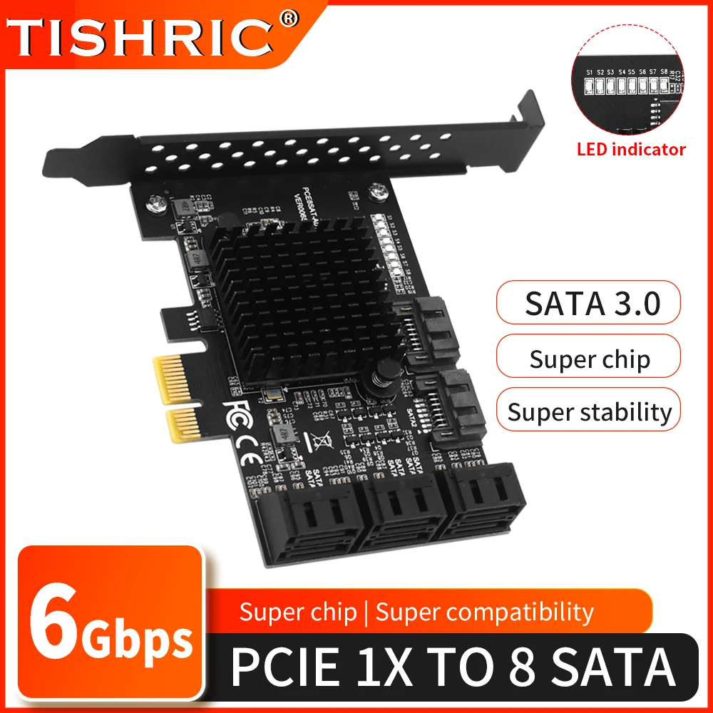 PCI-E Sata Adapter 1X 4X PCIE Sata PCI Express Expansion Card 2/4/6/8/10 Ports X1 X16 PCI Sata Controller PCIE3.0 Add On Cards