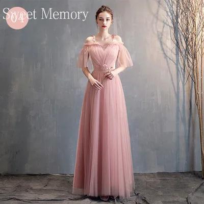 A095 Custom Made Beauty Pink Bridesmaid Dresses Sweet Memory Women Tulle Dress With Bow Bride Vestidos Wedding Guest Party Robes