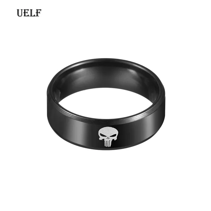 Uelf titanium stainless steel rings for men skull  male finger  vintage ring black punk jewelry