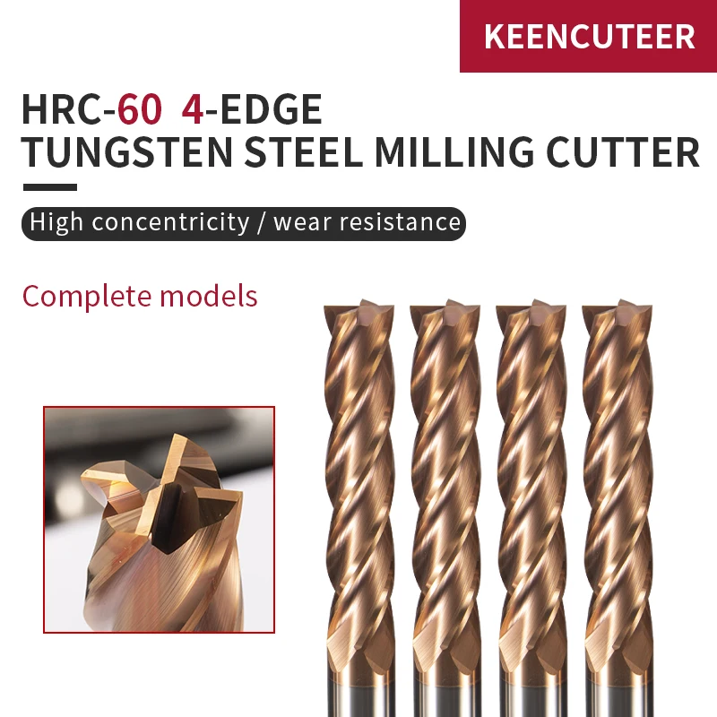 Tungsten Steel End Mill HRC60 4 Flutes 1mm-20mm Tungsten Shank Milling Cutter CNC Machines Tools Alloy Coating Carbide for Lathe