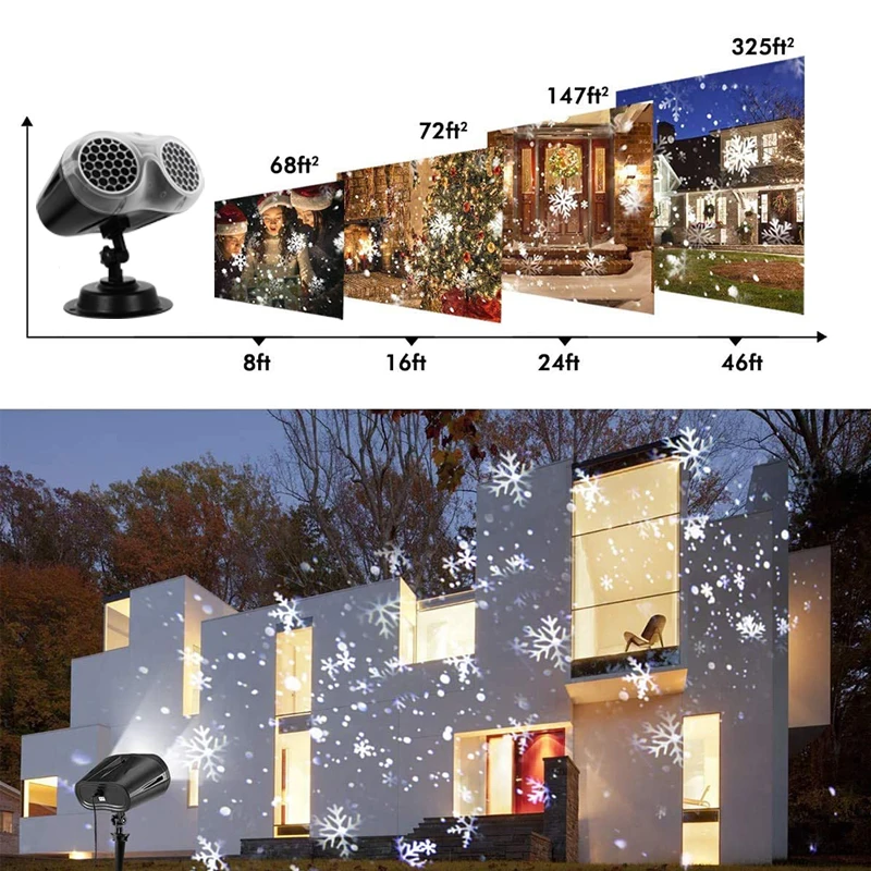 Christmas LED Disco Lights Snowflake Projection Lamp Outdoor Dynamic Binocular Snowstorm Light Decor For Home Holiday Party