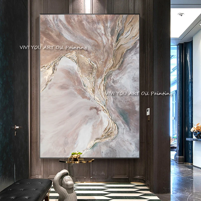 100% Handmade Canvas Gold Foil Thick Oil Painting Modern Grey Texture Home Wall Picture For Living Room Abstract Modern Wall Art