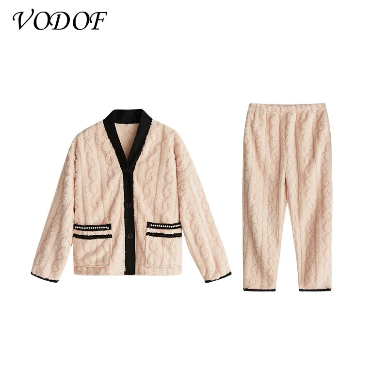 2021 Autumn and Winter Thick Coral Fleece Long-sleeved Cartoon Pajamas Thin Flannel Pajamas Set Warm Flannel Women Pajamas Set