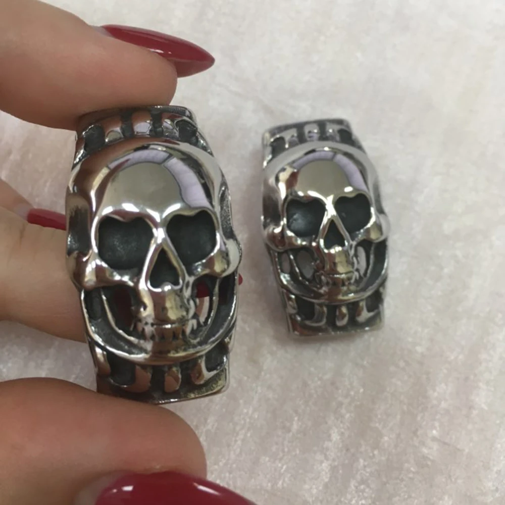 Stainless Steel Punk Slider Beads Skull Viking Slide Charms Fit 12*6mm Leather Cord Bracelet DIY Men Jewelry Making Accesso