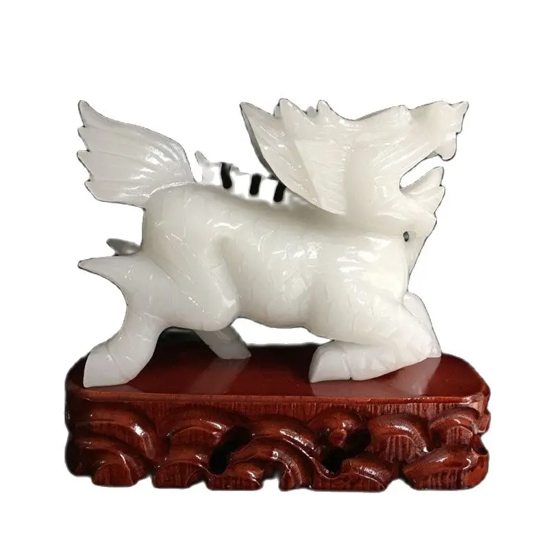 

Natural White Jade Unicorn Town House Evil Spirits Lucky Feng Shui Decorations