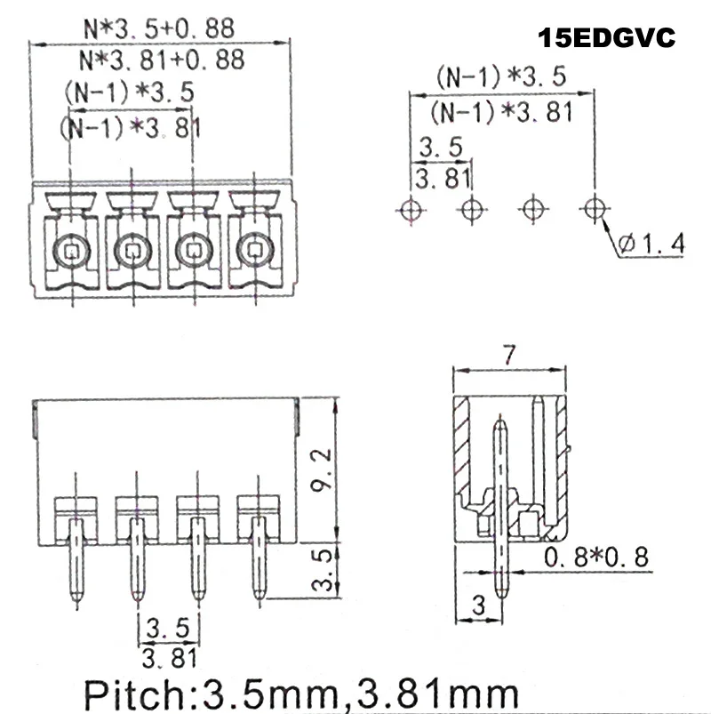 20/10 Sets Steckbare PCB-Schraubklemmenblöcke mit 3,81mm Rastermaß, Männlich und Weiblich, 15EDGKA+VC/RC 2~10-polig – Detail 5