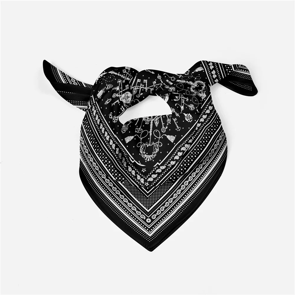 Twill Silk Scarf Woman Key Chain Painting Square Scarves Wraps Bandana Small Hijab Silk Foulards Tie Headband Neckerchief 53CM