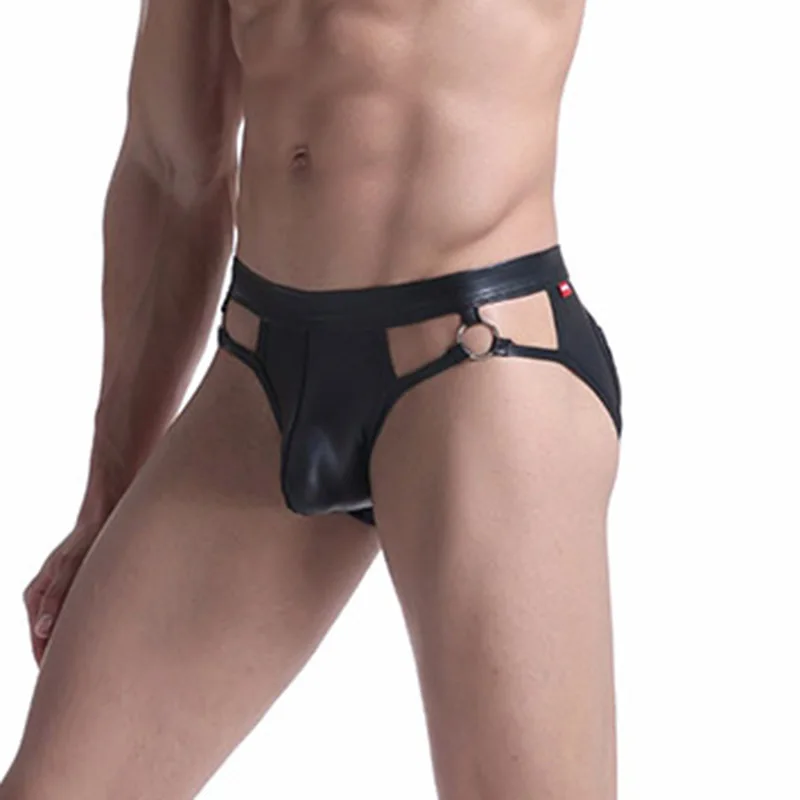 Men\'s Sexy PU Leather Underwear Jock Strap Briefs Thong G-String Pouch Panties  Bikini 2021 New Hot Under Wear Man Srting Man