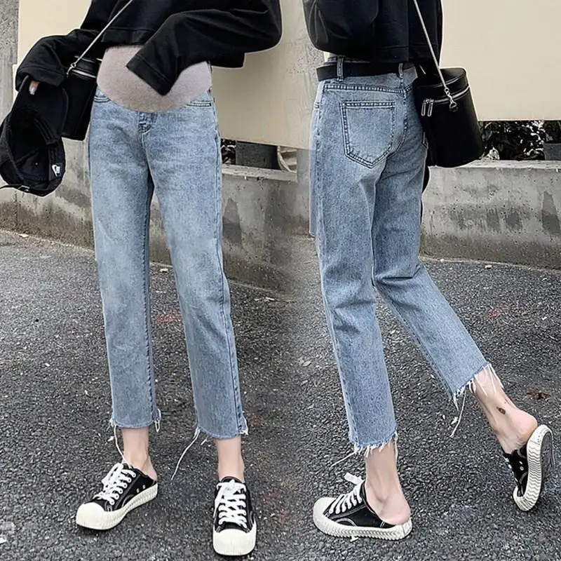 Summer Thin Cotton Maternity Pants for Pregnant Women Clothes Pregnancy Jeans Pants Adjustable Waist Denim Belly Jean Trousers