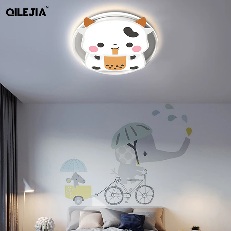 Cartoon Cow Children's Chandelier Lights For Bedroom Living Room Dining Study Indoor Round Lamps Deco Lighting Fixture AC90-260V