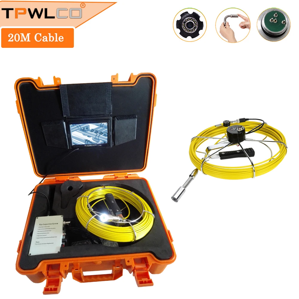 

TP9300 23mm Waterproof Industrial Endoscope Pipe Drain Sewer Camera 7" LCD Monitor 20m Cable Pipeline Inspection System 12 LEDS