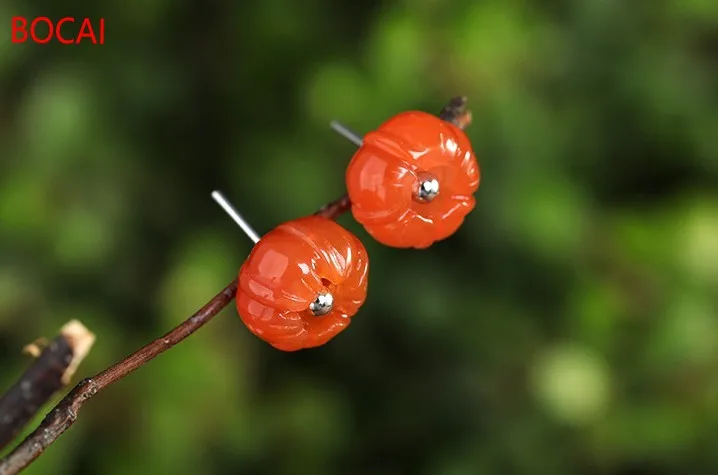 

Real S925 sterling silver inlaid southern red bud flower silver round beads high-end ladies temperament simple earrings