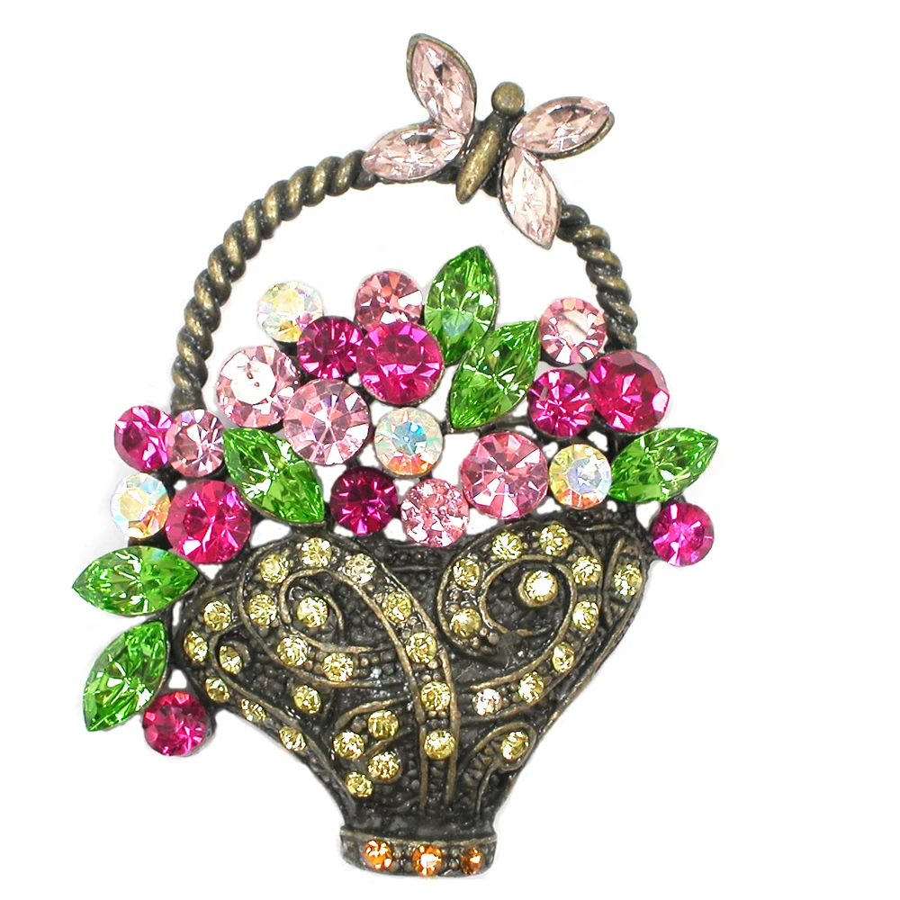 60pcs/lot Mixed Color (Can Notes Color) Wholesale Rhinestone Flower basket Pin brooches jewelry gift brooch C102394