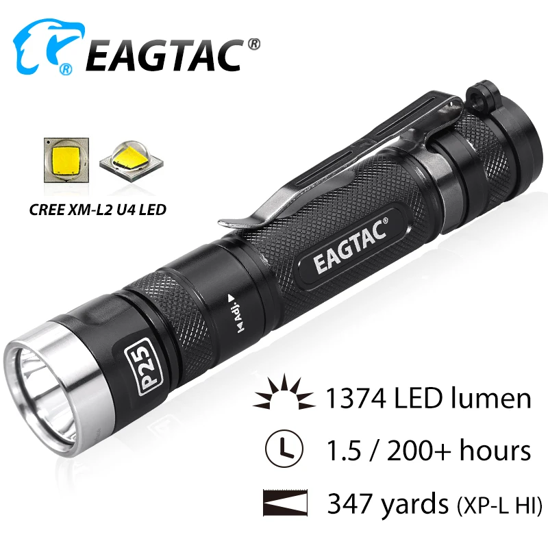 EAGTAC P25LC2 XML2 Ultra Bright Super Powerful Tactical Flashlight LED Torch 18650 CR123A Battery 365nm 395nm UV Nichia 219C