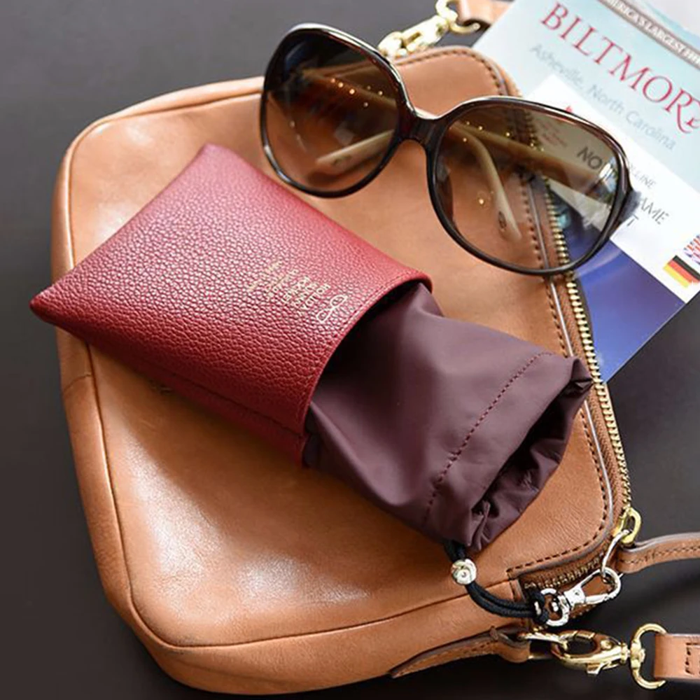 Soft Leather Drawstring Glasses Pouch Sunglasses Protector Women Handbag Waterproof Men Eyewear Case Drawstring Storage Bag