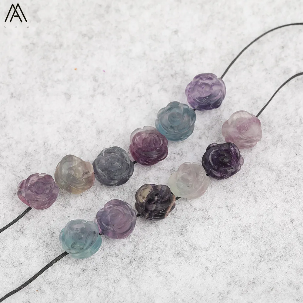 15 teile/los 10mm Natürliche Achate Lapis Fluorit Stein Quarz Kristall Geschnitzte Rose Blume Form Ohrring Perlen Für Schmuck DIY Machen – Detail 17