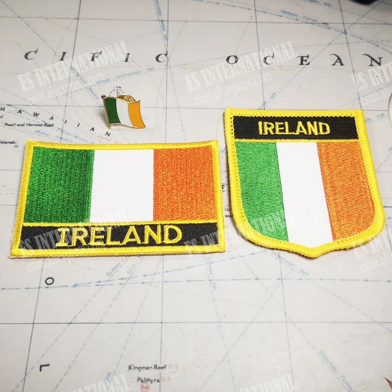 IRELAND National Flag Embroidery Patches Badge Shield And Square Shape Pin One Set On The Cloth Armband   Backpack  Decoration