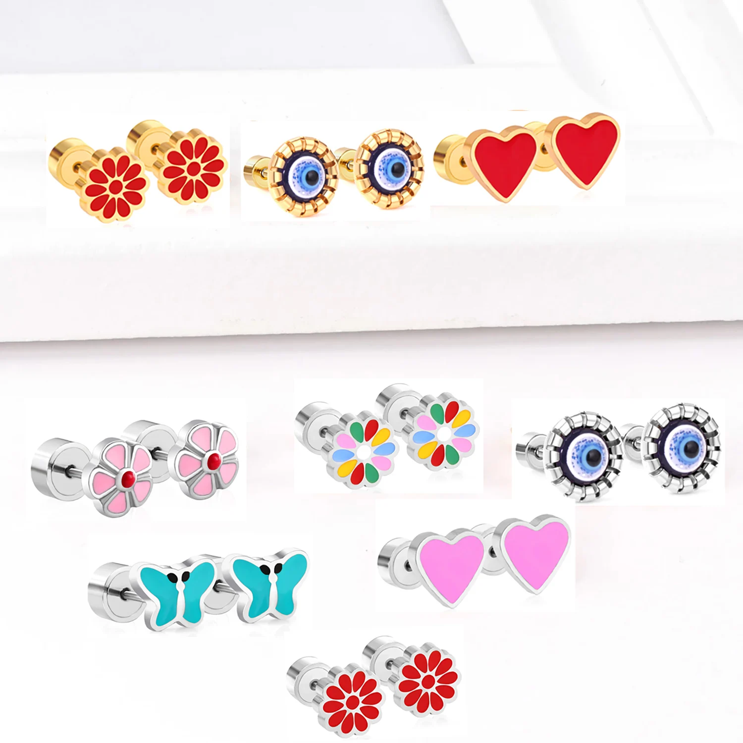 Cute Korean серьги 2023 Earrings for Women Stainless Steel Gold Color Blue Evil Eye Girls Red Heart jewelry Accessories Gift