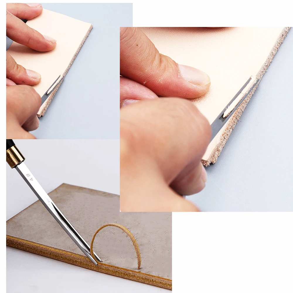 Leather Edge Cutter Beveller Beveling Skiving Knife Steel Sharper 0.6/0/7/1/3/1.8mm Ebony Handle Leather Craft Trimming Tool