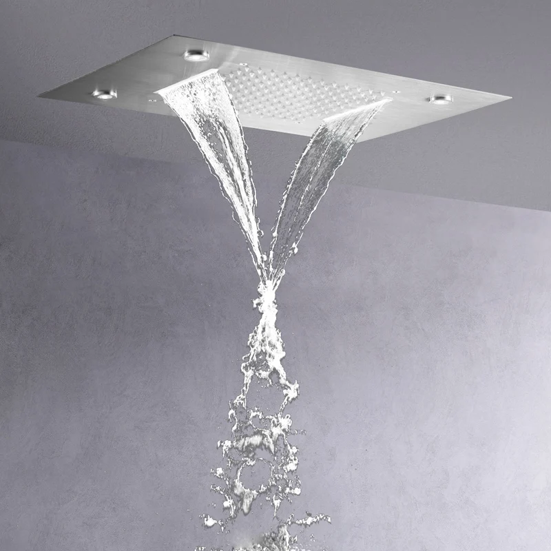 Fashion Brushed Nickel 50X36 CM Shower Mixer LED 7 Colors Bathroom Bifunctional Waterfall Rainfall Shower Head