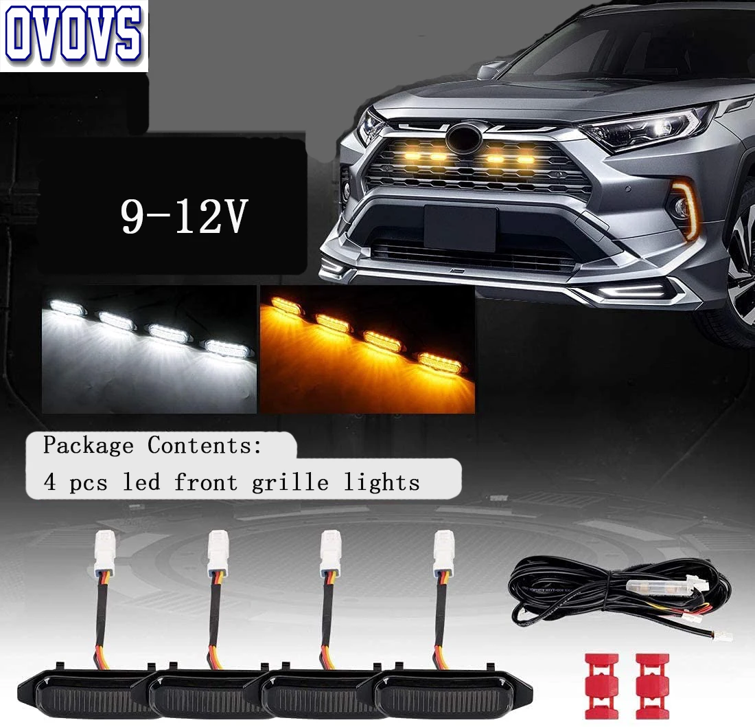 4Pcs przedni grill oświetlenie samochodu specjalna konstrukcja światła do jazdy dziennej Led przydymione soczewki dla 2019-2020 Toyota RAV4 50 serii