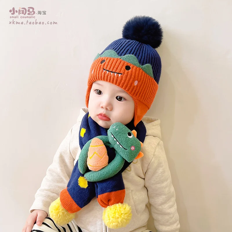 Children\'s winter/autumn woolen cap for boys and girls warm scarf gloves combination baby jumper knitted hat