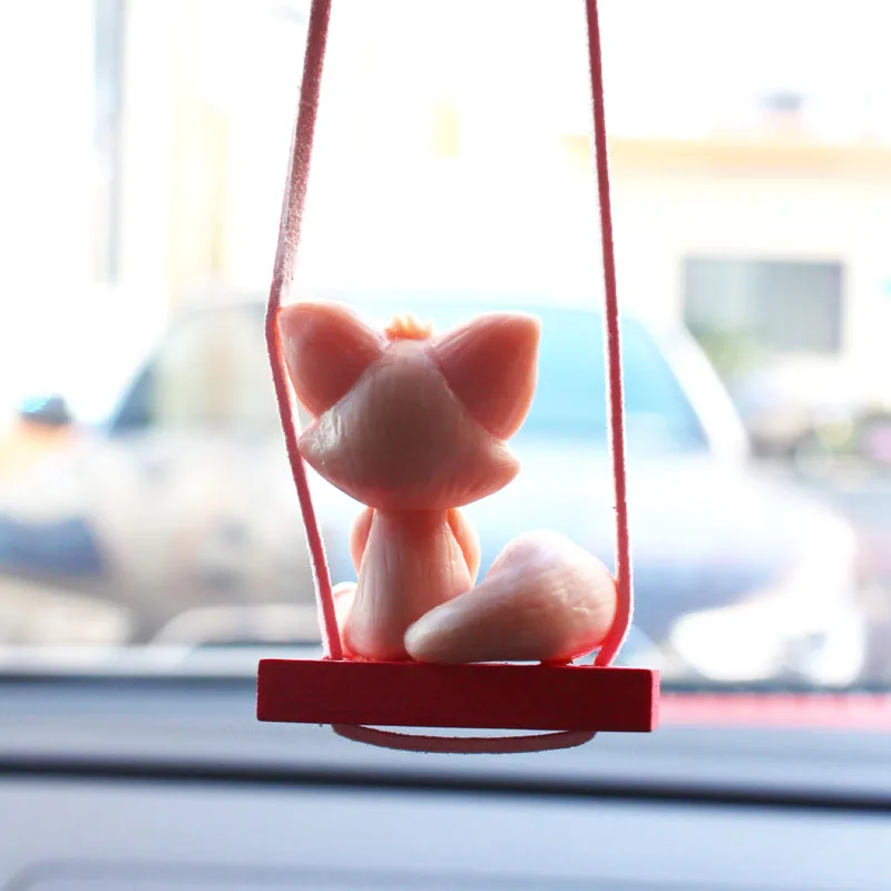 Hot Resin Swing Fox Car Pendant Gentleman Penguin Auto Rearview Mirror Decoration Car Interior Accessories Animal Doll Model