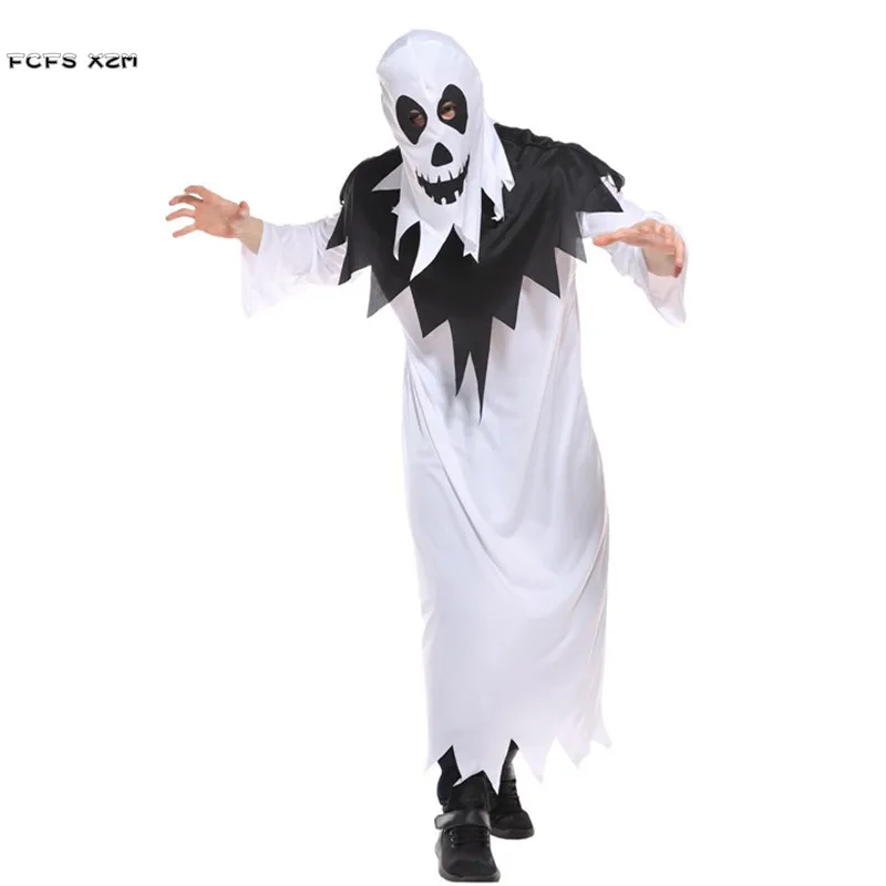 Men White Ghost Scary Cosplay Adult Halloween Hell Devil Demon Costumes Carnival Purim Parade Masquerade Nightclub Party Dress