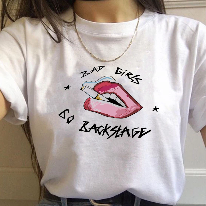 

Punk style Women t shirt Letter Lips Print Harajuku T-Shirts Casual Short Sleeve O Neck Women Tops