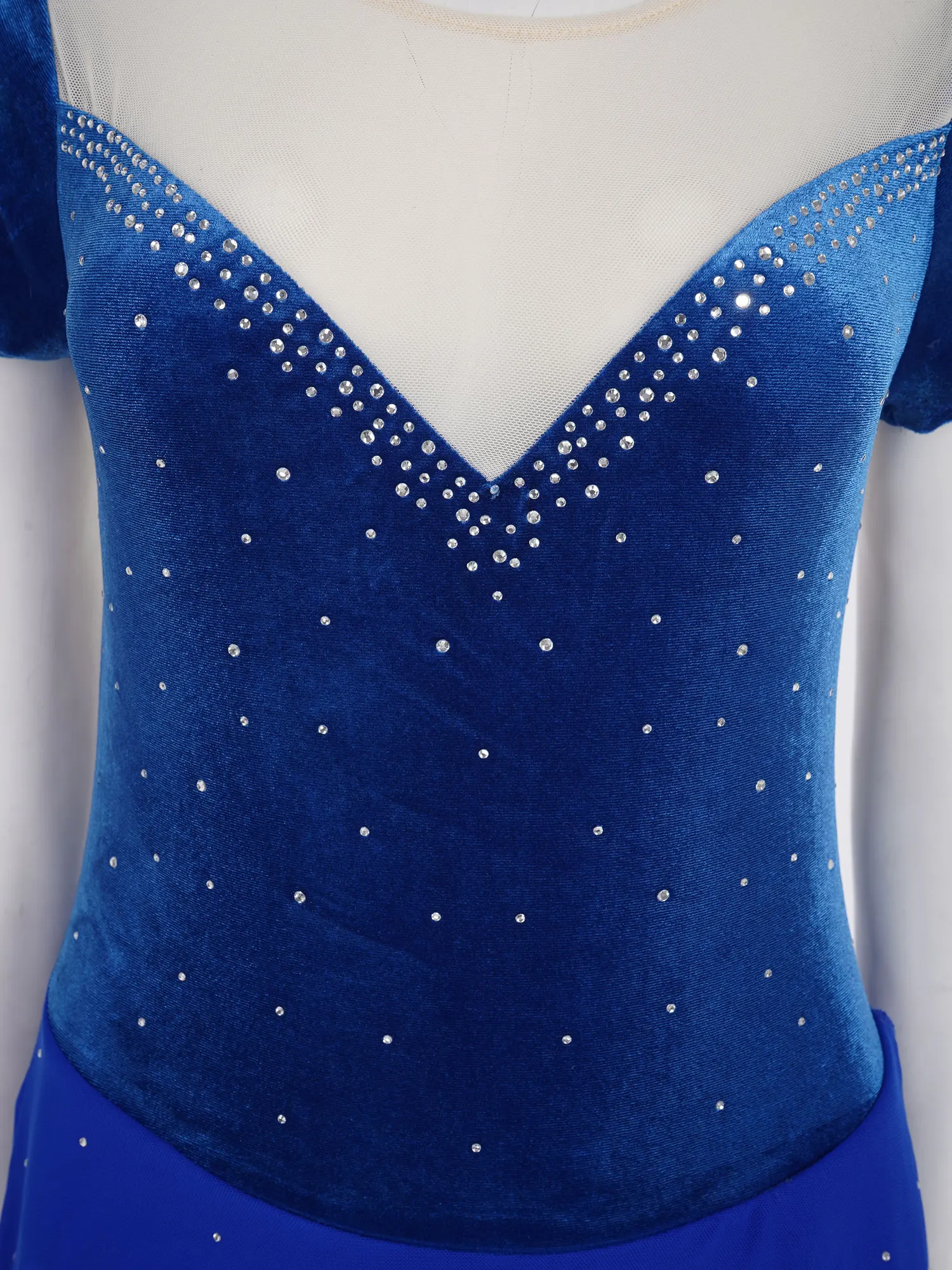 Women Figure Ice Skating Competition Dress Long Sleeves Tulle Splice Cutouts Adult Professional Rhythmic Gymnastics Leotard