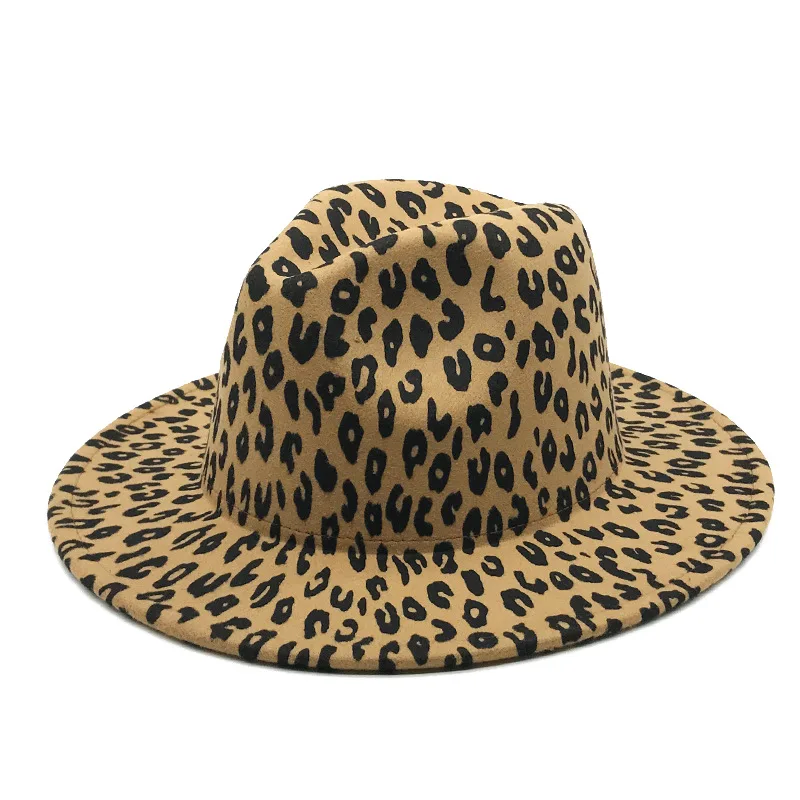 Simple Leopard Red Patchwork Felt Hat Women Men Wide Brim Wool Jazz Fedora Hats Panama Trilby Cap Trend Gambler Hat Wholesale