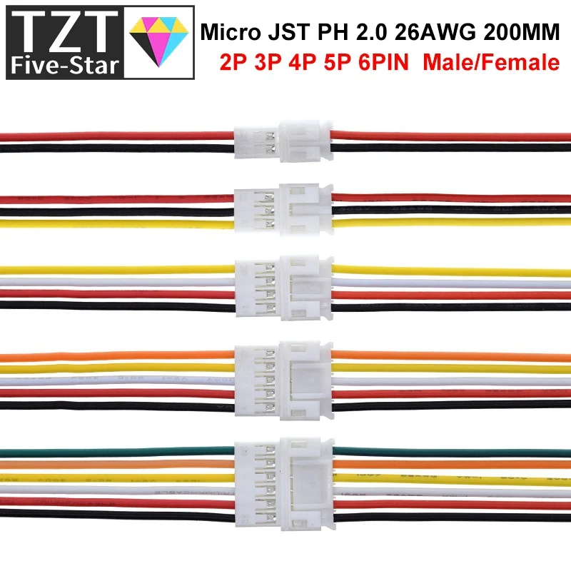 10 Stück 5 Paar Micro JST PH 2.0 2P 3P 4P 5P 6PIN Stecker-Buchsen-Verbinder mit Kabeln 20CM+20CM für Arduino MP3 – Detail 29