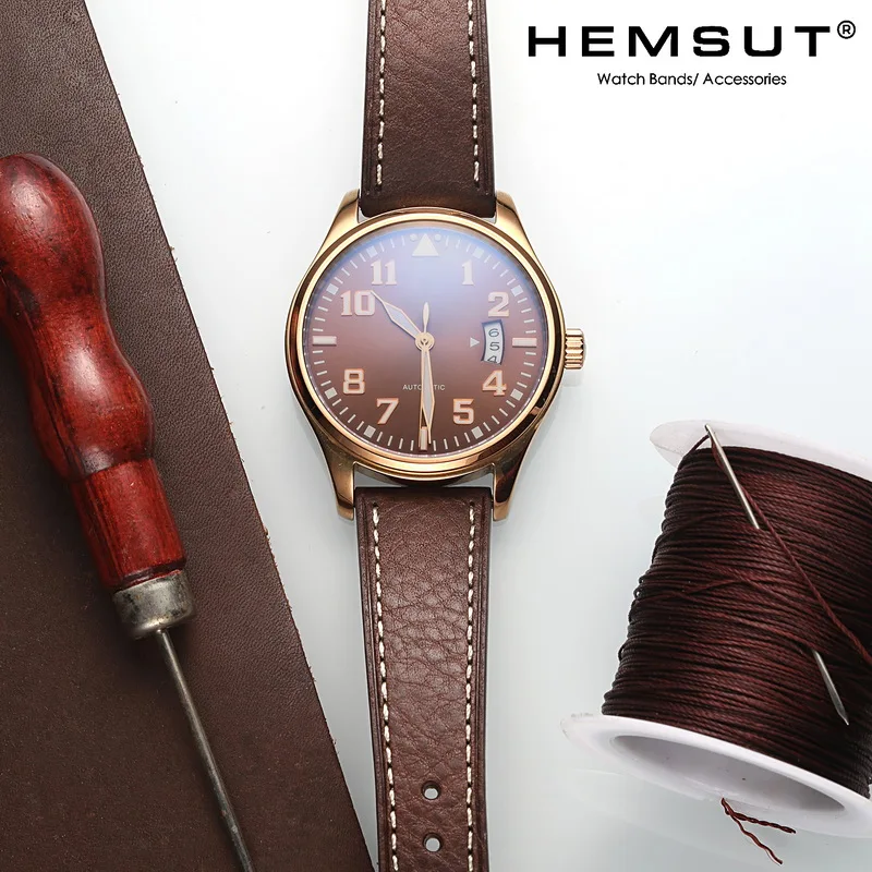 HEMSUT Italy Genuine Cow Leather Watch Band For Man Vintage Soft Wrap Handmade Leather Watch Straps Quick Release  22mm18mm20mm