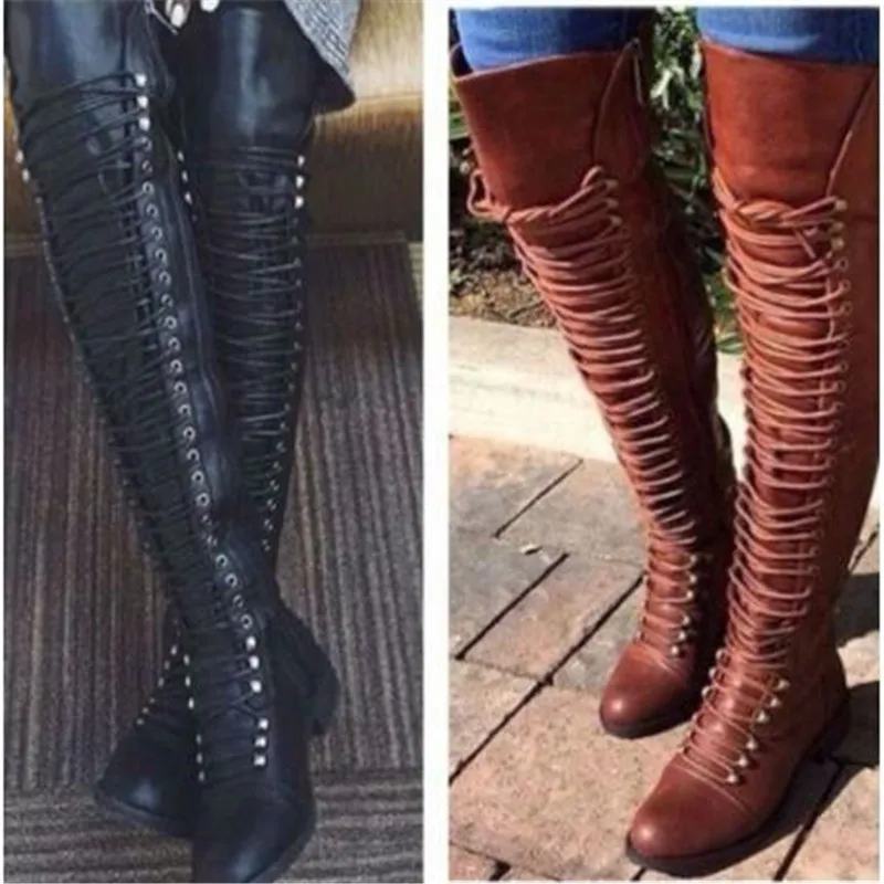 Ladies shoes Women Winter Shoes Knee High Leather Boots Size 35-43 High Quality Leather Brand Women Lace up Winter Boots 689