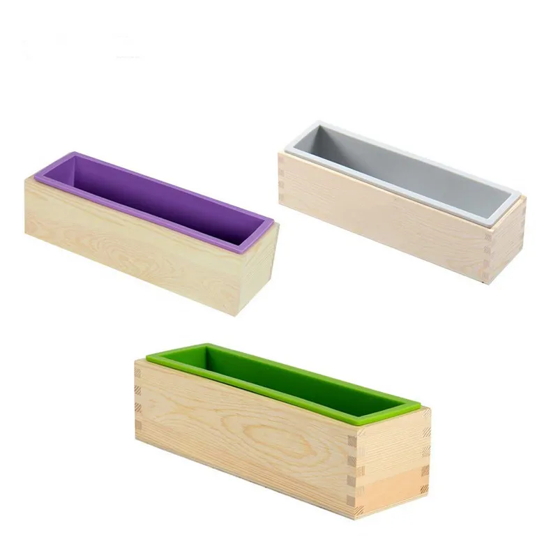 Silicone Mold Soap Rectangular Wooden Box with Flexible Liner for DIY Natural Soap Making