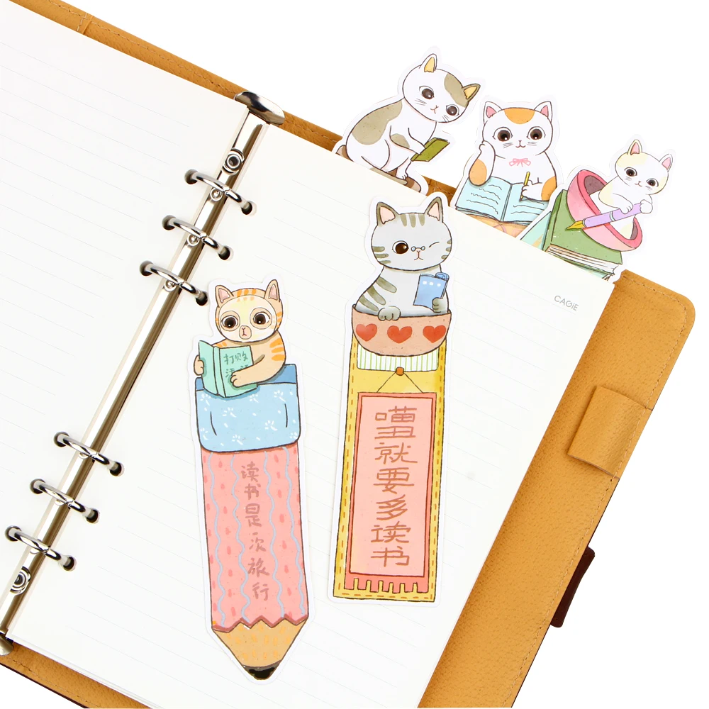 Marcapáginas de papel con forma de gato, soporte para libros, tarjetas de mensajes, suministros escolares para oficina, regalo, papelería, 30