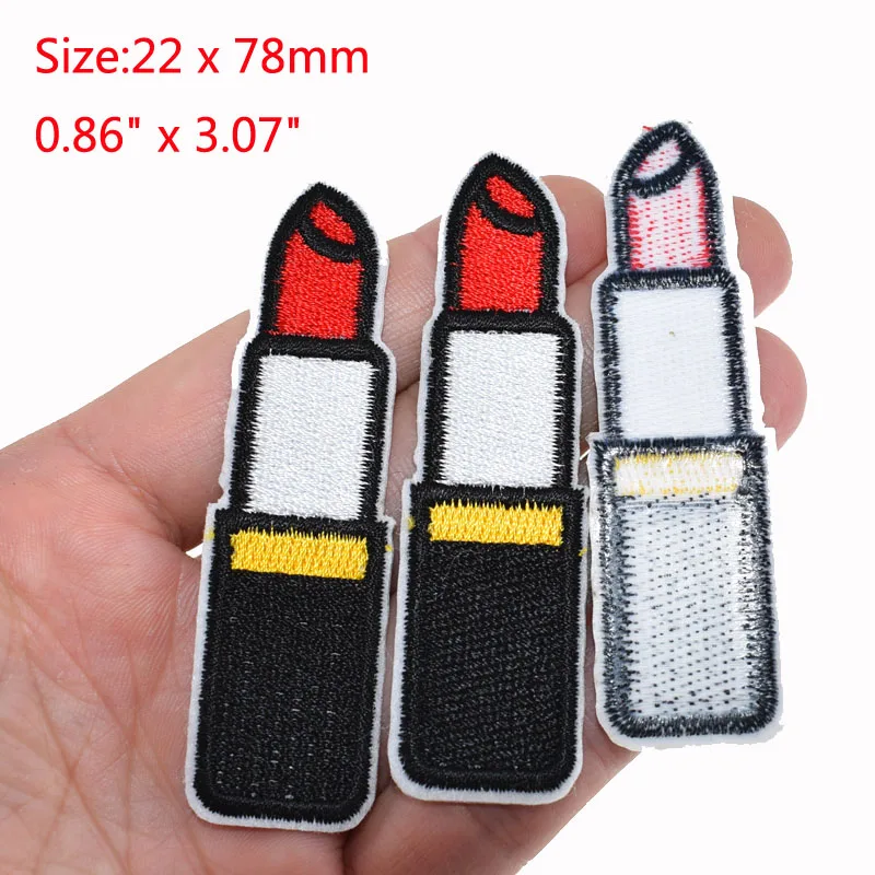 5Pcs Lippenstift Muster Eisen Auf Patches Für Kleidung Stickerei Patch Abzeichen Aufkleber DIY Zubehör