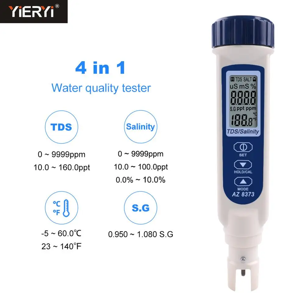 

Yieryi AZ8373 TDS&Salinity 2 In1 Water Quality Testing Meter Pen Type Seawater Hydrometer Meter For Food Saltiness Detector