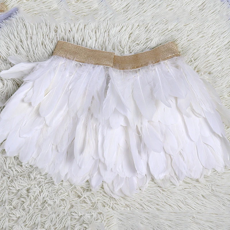 

White Goth Feather Body Harness Sexy Underwear Cheerleader Uniform Skirt Women Kawaii Lolita Pettiskirt Festive Club Rave Wear