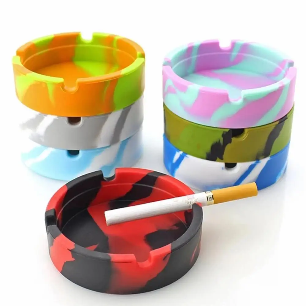 1 Pcs Ashtray Round Durable Protable  Round Silicone Home  Ashtray Camouflage Color Ash Holder Desktop Ashtray