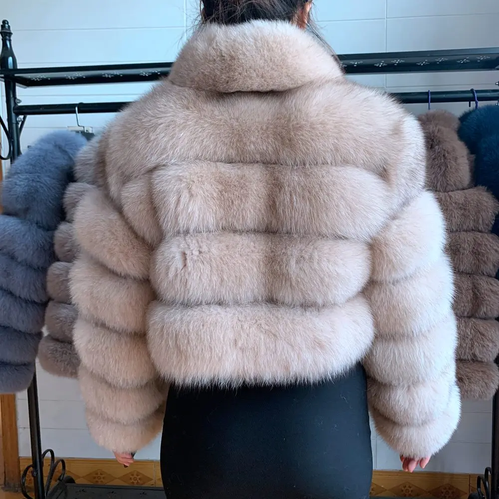 2021 NEW Natural Short Real Fox Fur Coat For Women With Stand Collar Thick Warm Winter Genuine Fox Fur Jacket High Quality Fur