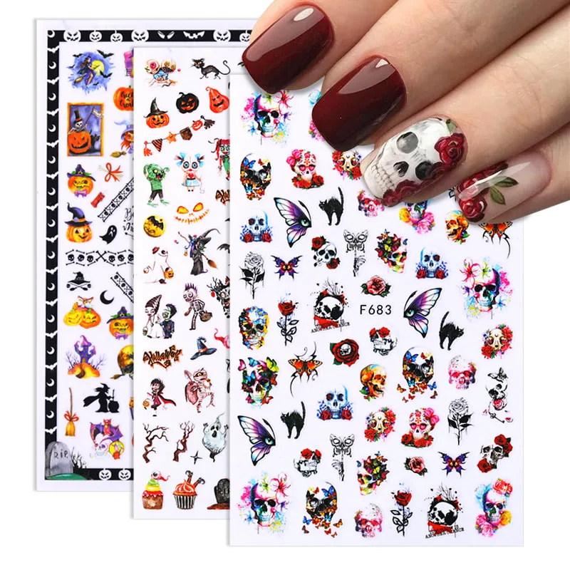 1Pc 3D Halloween Nail Stickers Anime Joker Spider Snake Sliders Nail Art Decals Adhesive Christmas Snowflake Decoration Tips