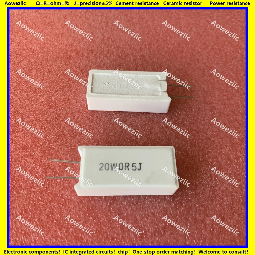 

10Pcs 20WR5J RX27-5 Vertical Cement Resistance 20W 0.5 ohm 0.5R 0.5RJ 20W0.5R Ceramic Resistance precision 5% Power resistance